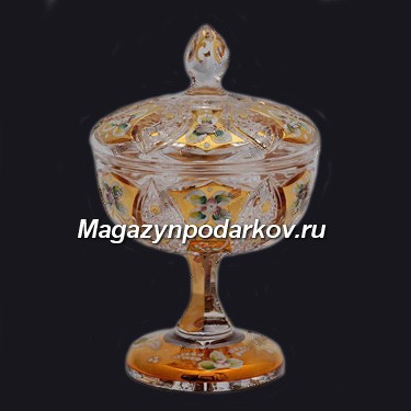 Конфетница с крышкой Bohemia Яхами, золото, 15,5 см