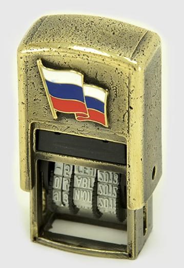 Маленький штамп-датер с флагом РФ