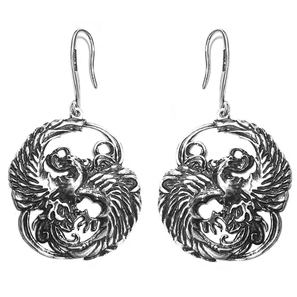 Серьги Феникс из серебра 925 пробы