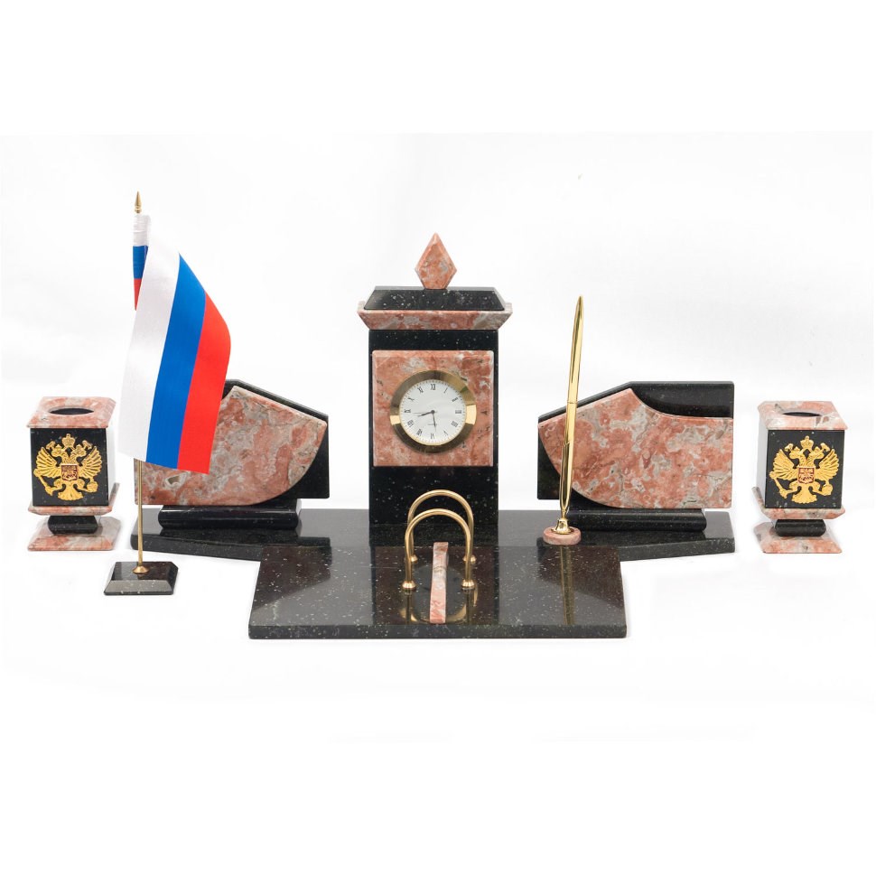 Настольный набор с гербом и флагом России из креноида