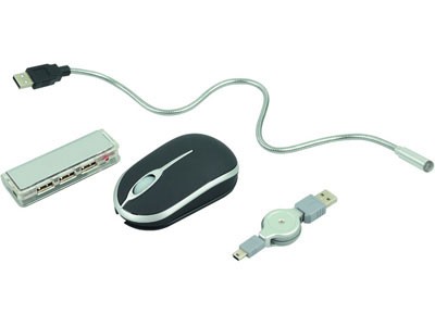 Набор: оптическая мышка, USB Hub, лампа на гибком шнуре, переходник
