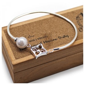 Браслет Slim silver & pearl