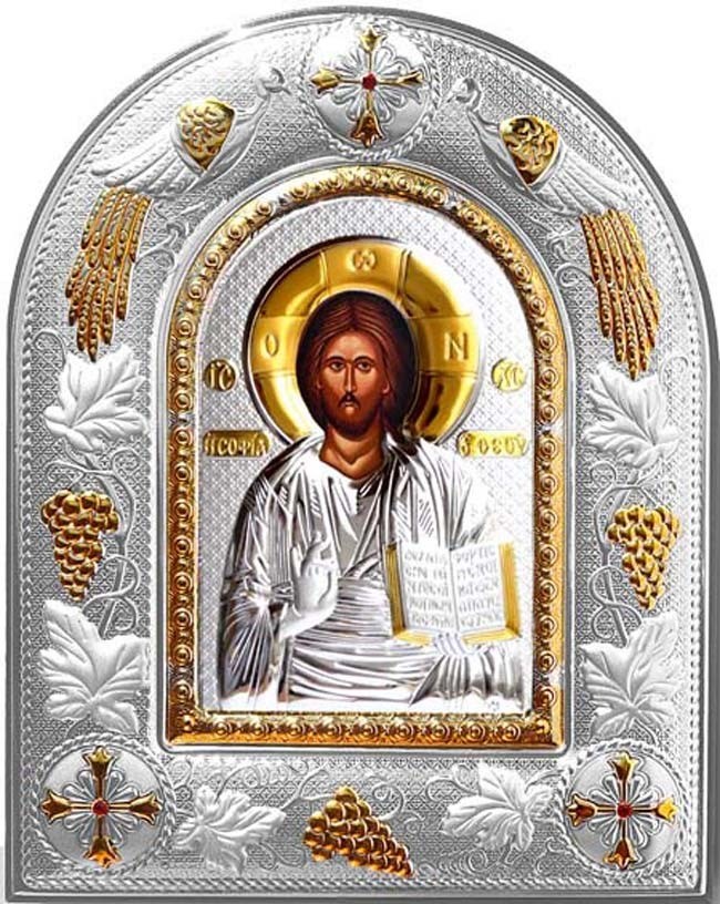 Икона Иисуса Христа в серебряном окладе Спас Вседержитель