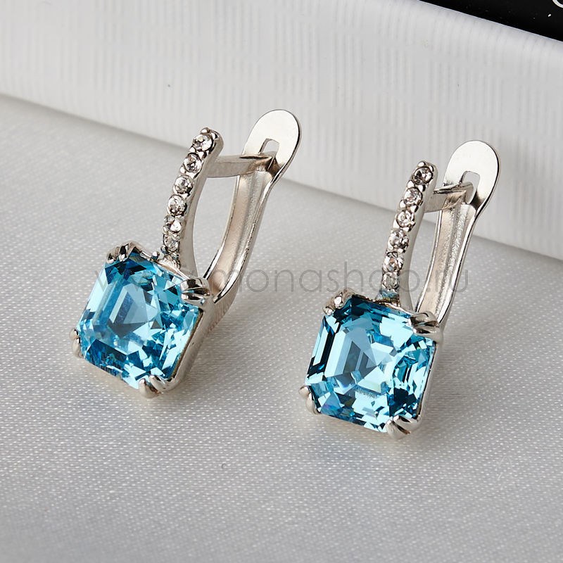 Серьги Принцесса с голубыми кристаллами Swarovski