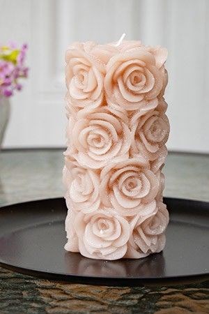 Дизайнерская свеча МЕРЦАЮЩИЕ РОЗЫ, розовый шелк, 7x14 см