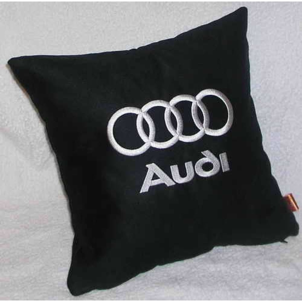 Черная подушка с белой вышивкой Audi