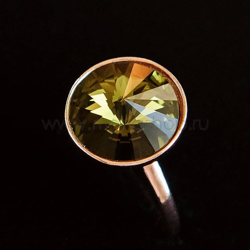 Кольцо с оливковым кристаллом Swarovski «Чародейка»