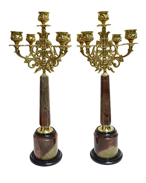 Пятирожковые канделябры из яшмы с бронзой, 225*225*495мм.