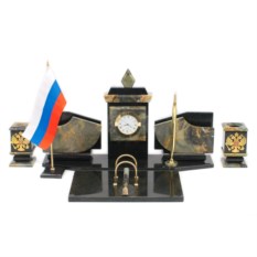 Настольный набор с гербом и флагом России (офиокальцит)