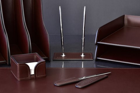 Подставка для 2х ручек LUXE из кожи Full Grain Bologna Brown