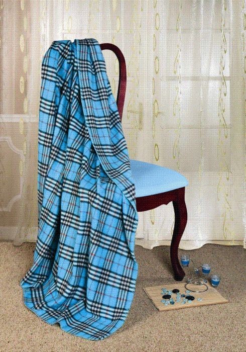 Плед Клетка Burberry голубой (флис)