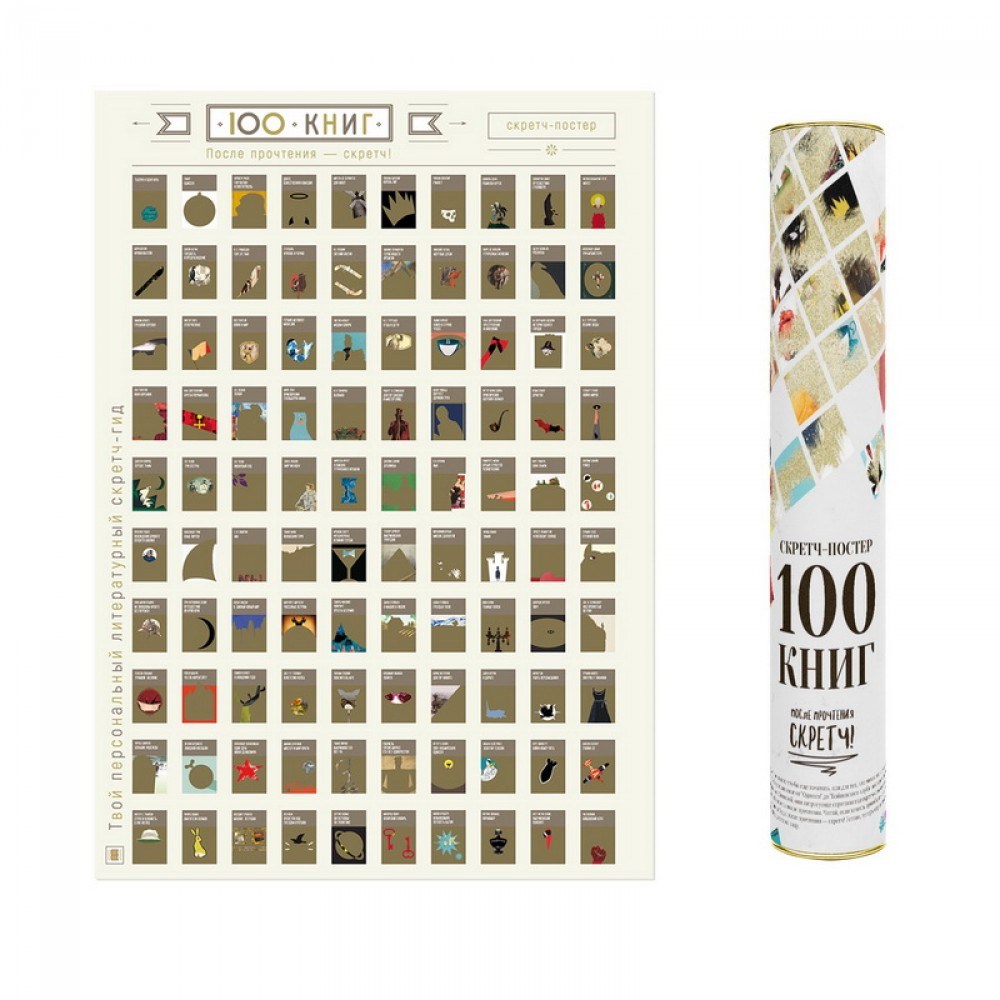 Постер со стирающемся слоем 100 книг