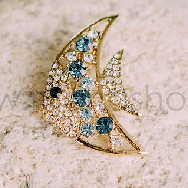 Брошь «Морская рыбка» с бирюзовыми кристаллами Swarovski