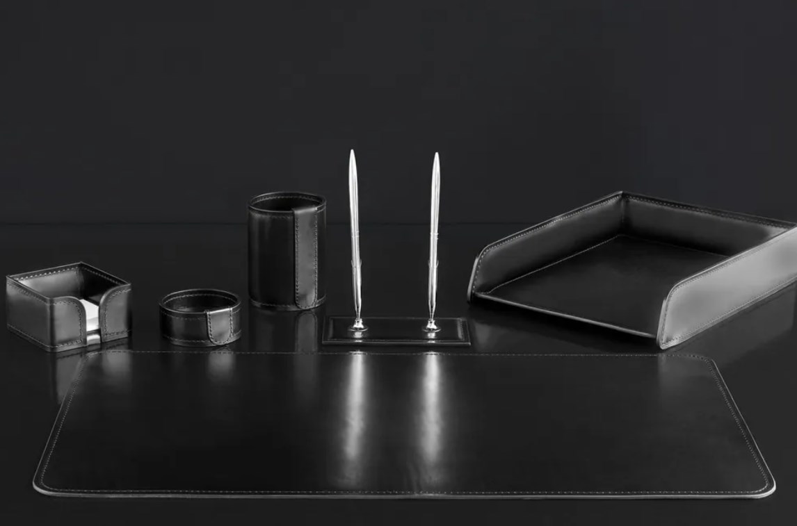 Настольный набор из 6 предметов из кожи FG Black Люкс