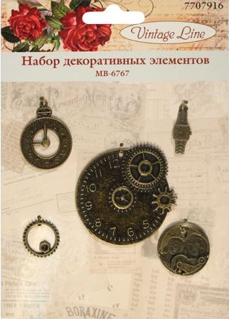 Набор декоративных элементов Vintage Line Часы, 5 шт.