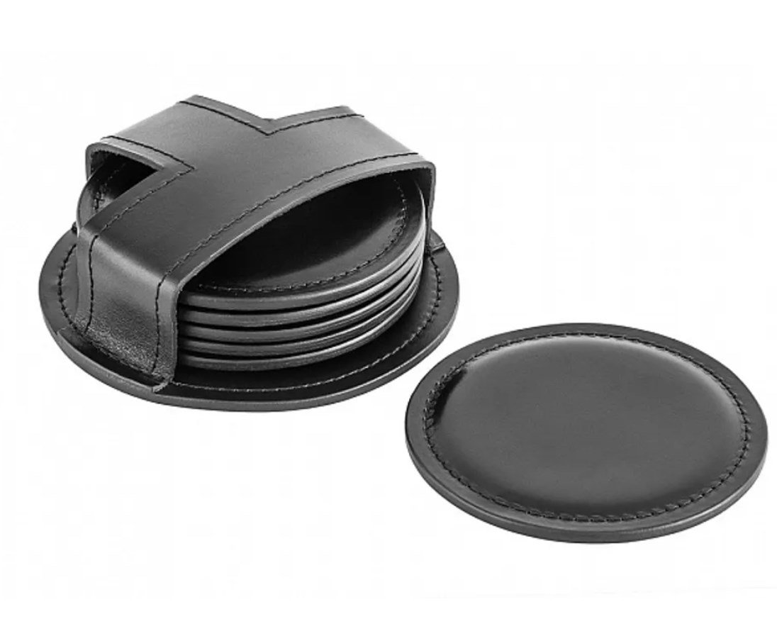 Набор из 6 костеров в чехле Luxe из кожи Full Grain Black