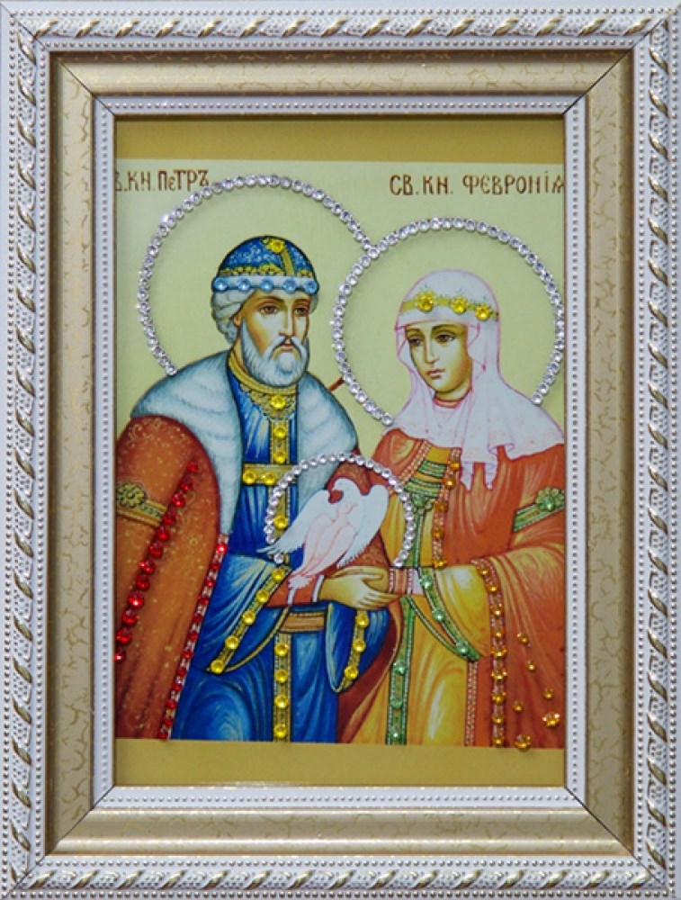 Икона с кристаллами Петр и Феврония 12x17 (Swarovski)