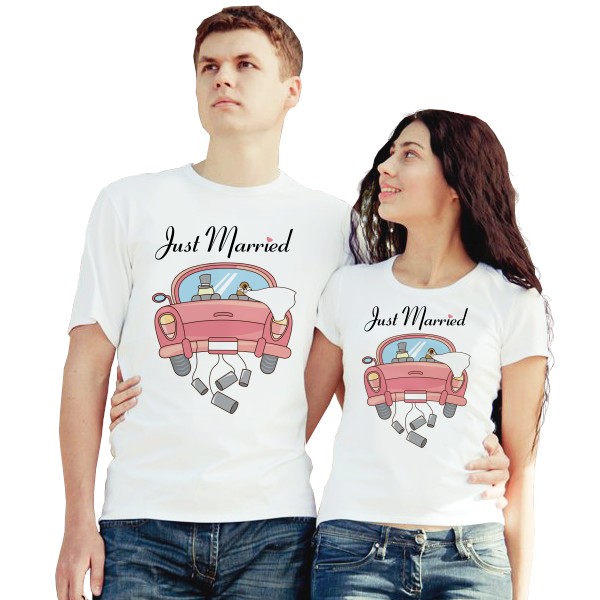 Парные футболки Just Married, машина