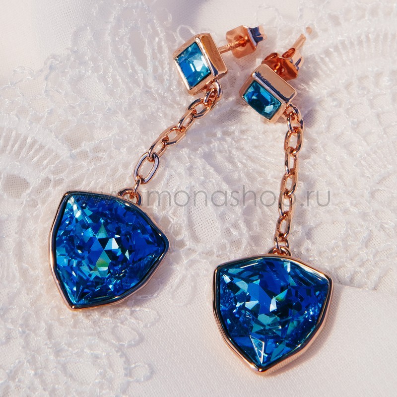 Серьги «Морские якоря» с голубыми камнями Swarovski