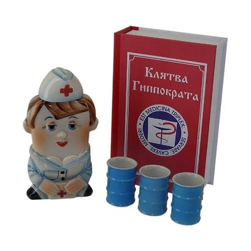 Штоф Медсестра со стопками в футляре-книге