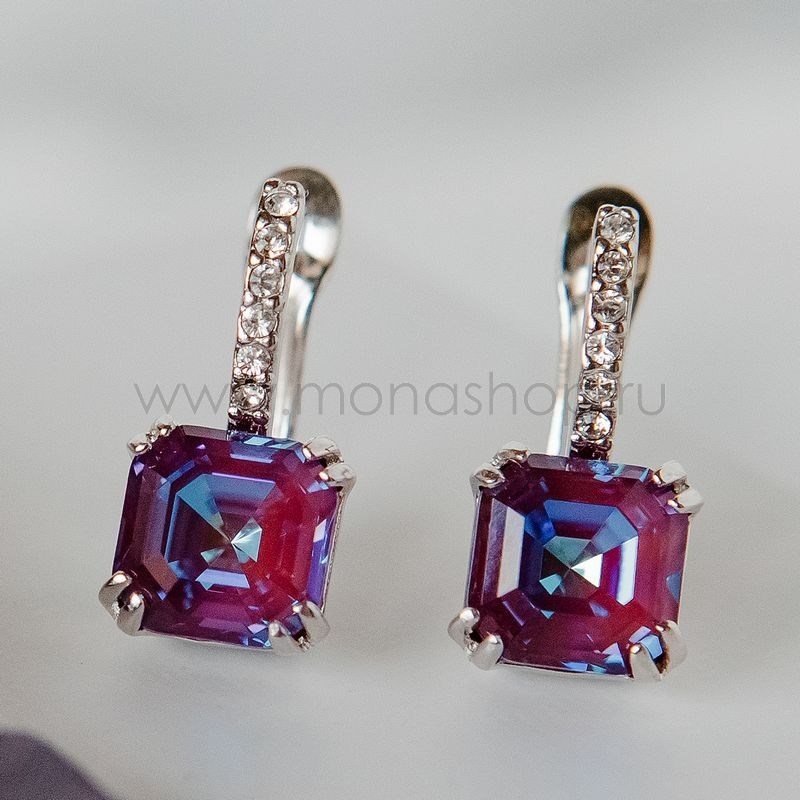 Серьги «Принцесса» с кристаллами Swarovski цвета бургунди
