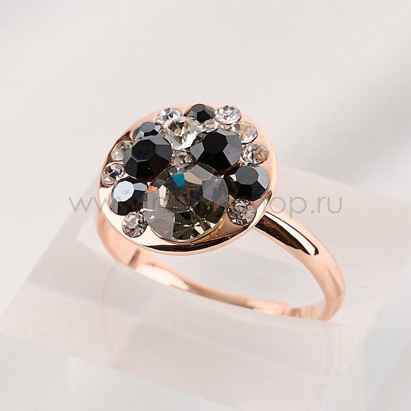 Кольцо с черно-серыми кристаллами Swarovski Конфетти