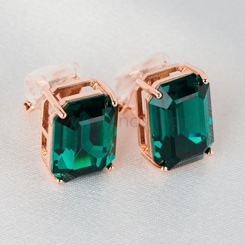 Клипсы Изумрудный цвет с кристаллами Swarovski