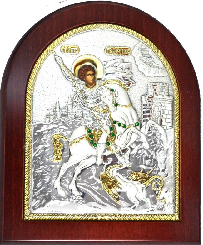 Икона Георгий Победоносец. Святой великомученик, серебро