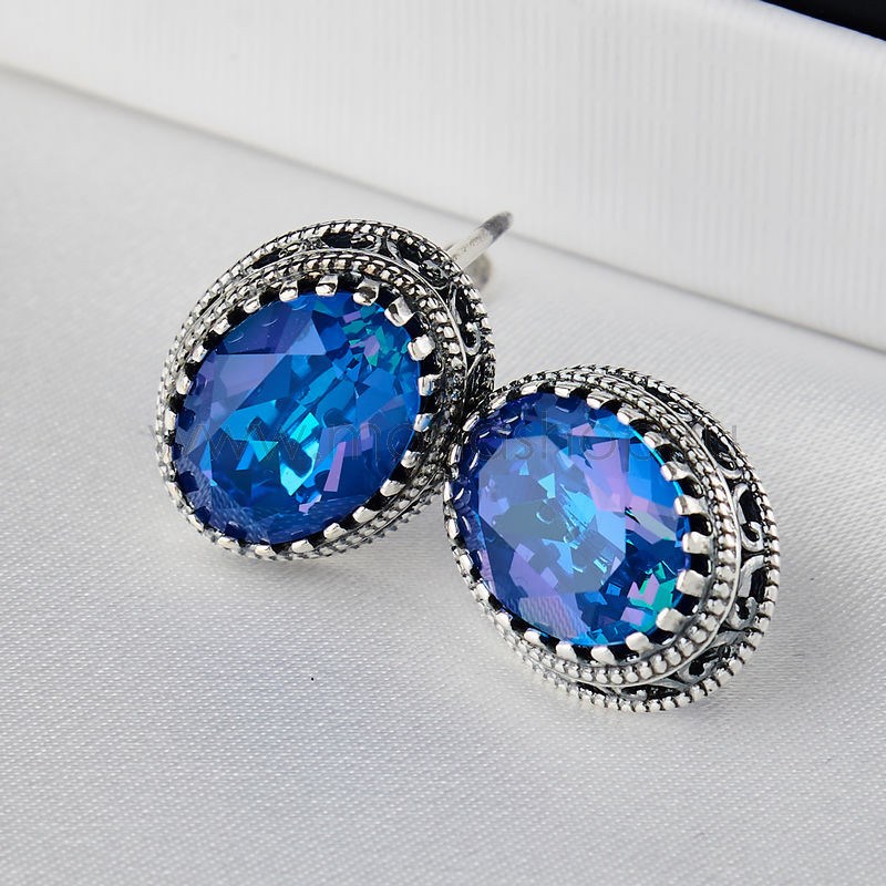 Серьги Винтаж василькового цвета с камнями Swarovski