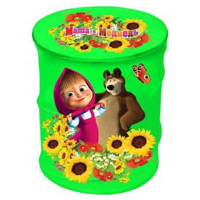 Корзина для игрушек зеленая Маша и медведь