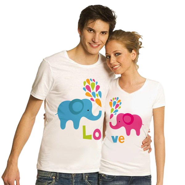 Парные футболки со слониками Love