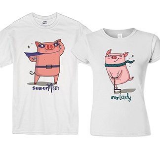 Парные футболки SuperMan and FlyLady pig