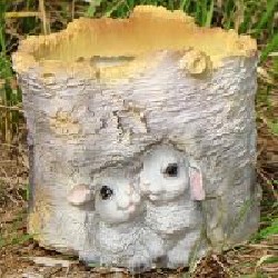 Кашпо Пенек березовый с зайчатами
