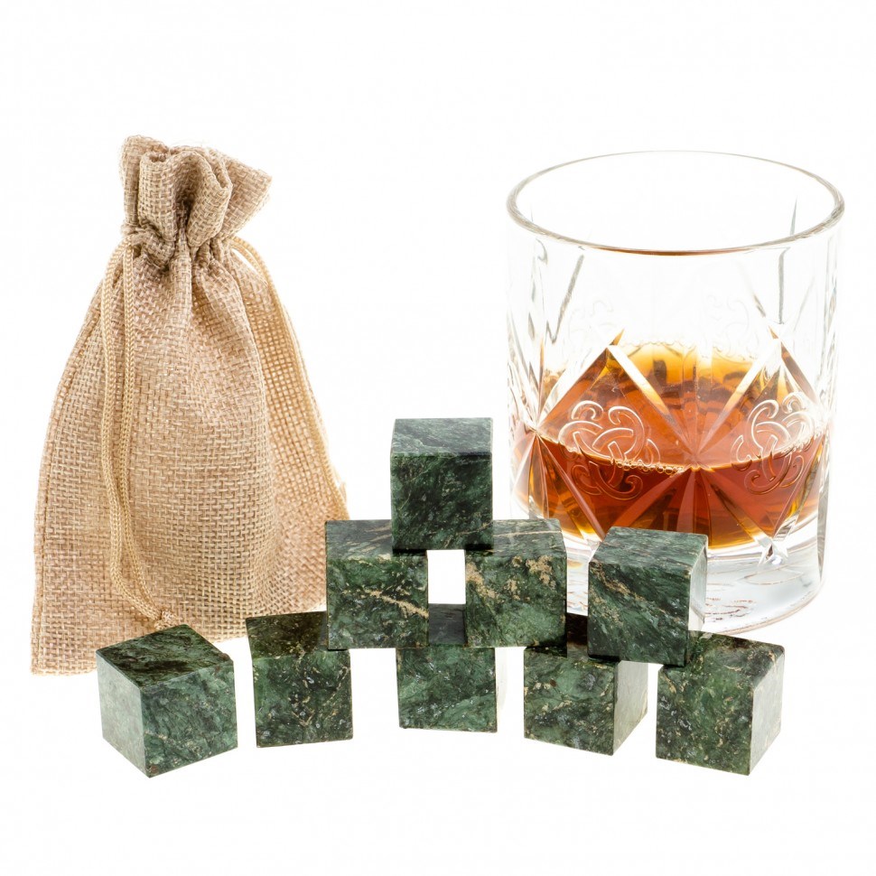Камни для виски: 9 кубиков из темно-зеленого змеевика