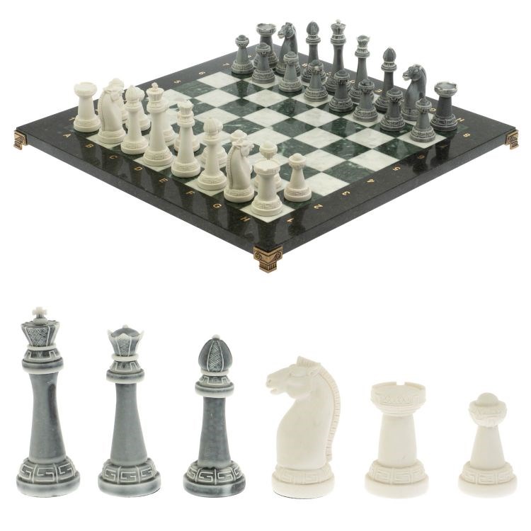 Шахматы подарочные Стаунтон 44х44 см мрамор / шабровский змеевик