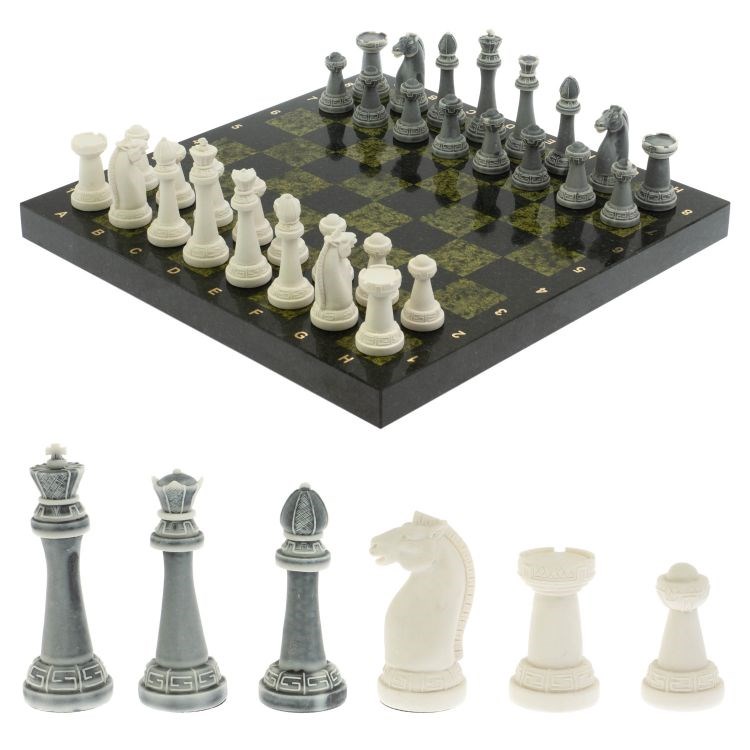 Шахматы Стаунтон из мрамолита доска 40х40 см змеевик