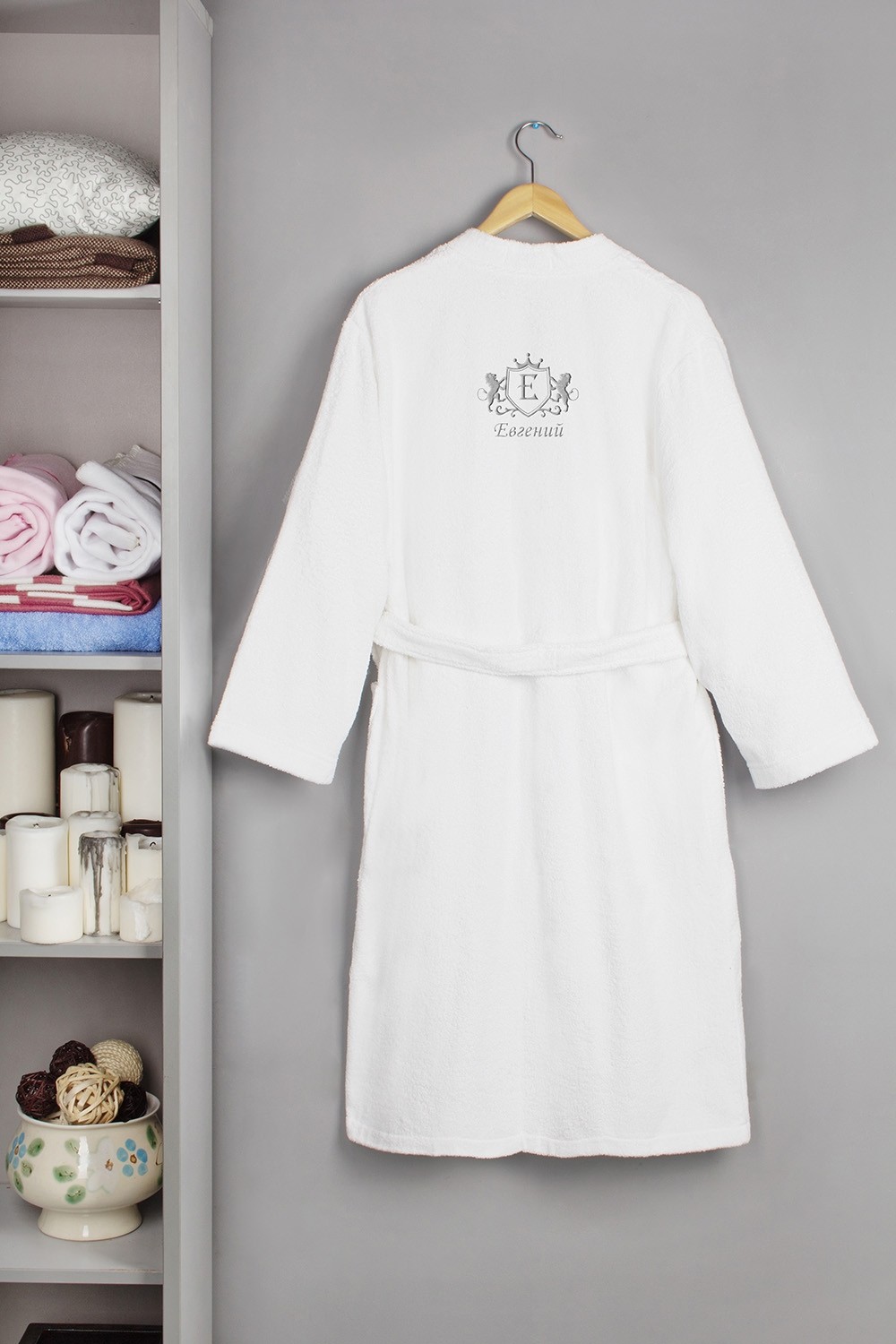 Банный халат с именной вышивкой Лев