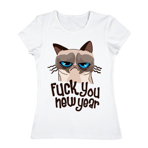 Женская футболка Cat fuck you new year