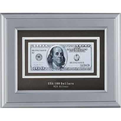 Банкнота 100 USD в серебре
