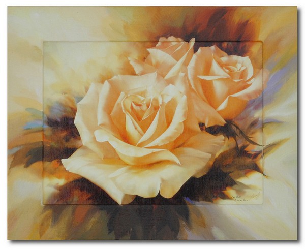 Репродукция с подрисовкой на раме Букет роз Игорь Левашов