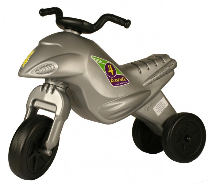 Серебристый детский мотоцикл-самокат Космоцикл