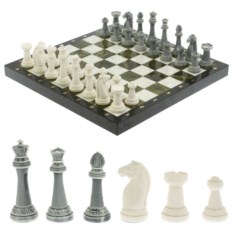 Шахматы Стаунтон доска 40х40 см мрамор / змеевик