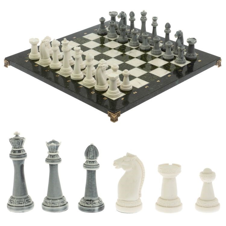 Шахматы подарочные Стаунтон 44х44 см мрамор / змеевик