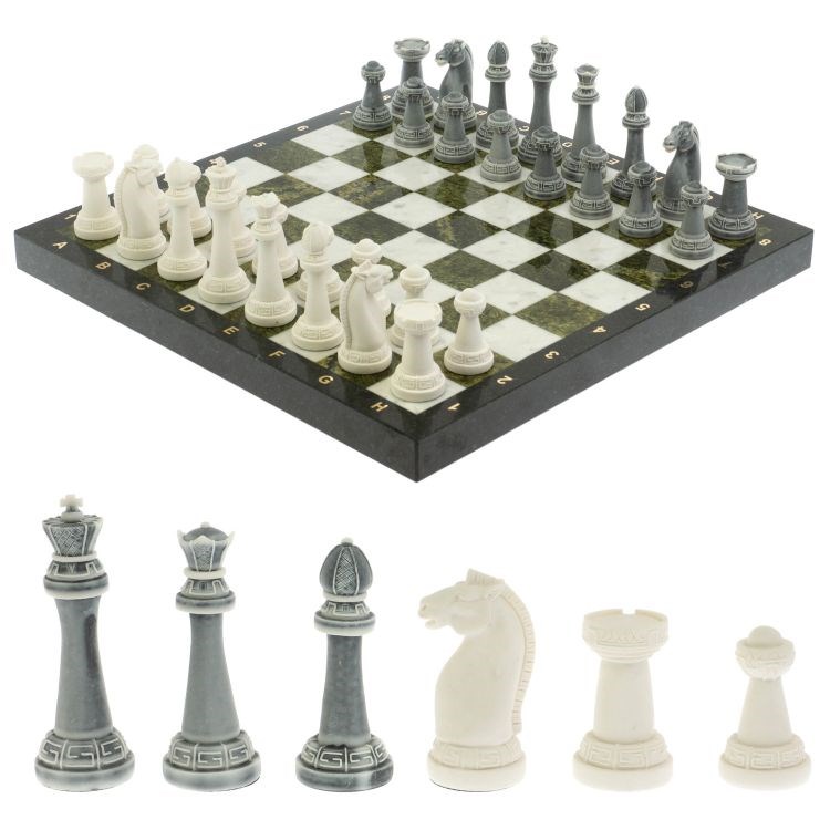 Шахматы Стаунтон доска 40х40 см мрамор / змеевик