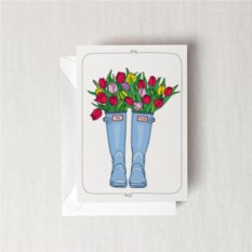 Открытка ко дню рождения Сапоги с цветами