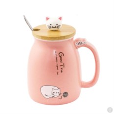 Кружка с крышкой и ложкой «Котик с клубком»
