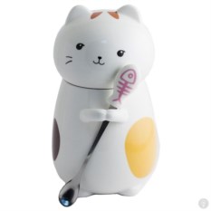 Кружка с ложечкой Котик довольный