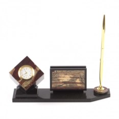 Настольная визитница из яшмы Кубик с ручкой