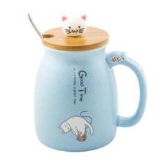 Кружка с крышкой и ложкой Котик с клубком