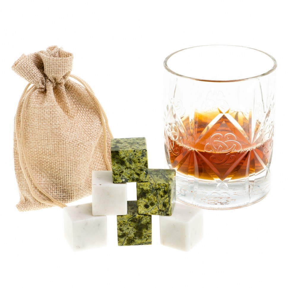 Камни для виски: 6 кубиков микс из белого мрамора и змеевика
